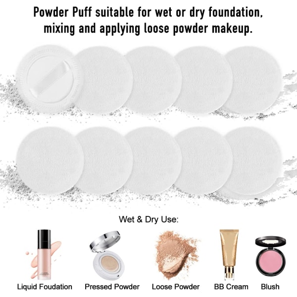 10-pack Powder Puff Bomull Kosmetisk Powder Makeup Puffs Pads Makeup med Ribbon Face Powder Puffs för lös och foundation