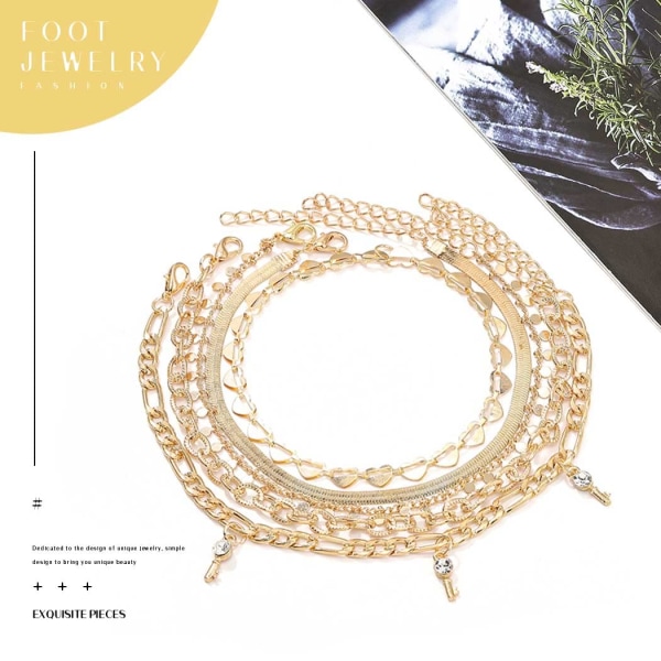 Boho Lagdelt Link Anklets Sequin Hjerte Ankelkæder Strandfod Smykker til Kvinder og Piger