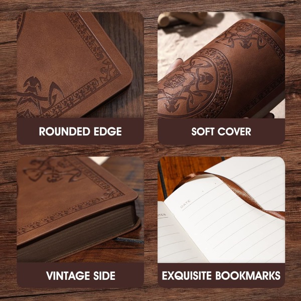 Vintage cover för män Mjuk pärm 256 fodrade sidor Notebook 180 Lägg platt för att skriva resedagbok, 5,7'' x 8,3'', brun