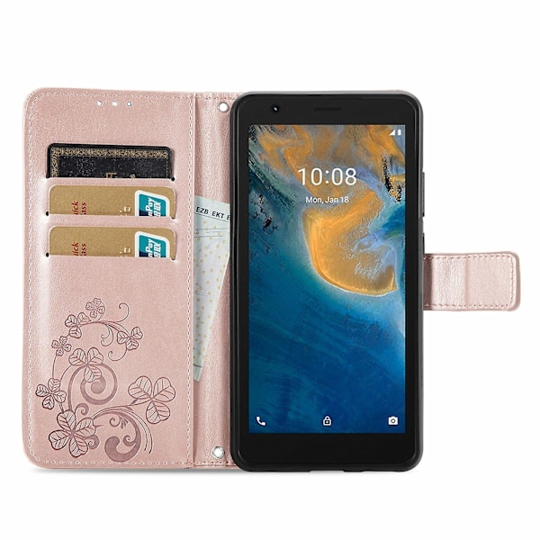 Firkløver Lås Læder Etui Til ZTE Blade A31 Lite Rose Gold