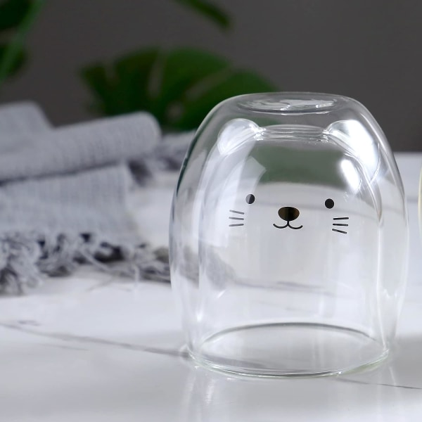 Kattmugg söta muggar glas dubbelväggig isolerad glas espressokopp, Kawaii-kopp, bästa present till kontor och personlig födelsedag jul (katt)