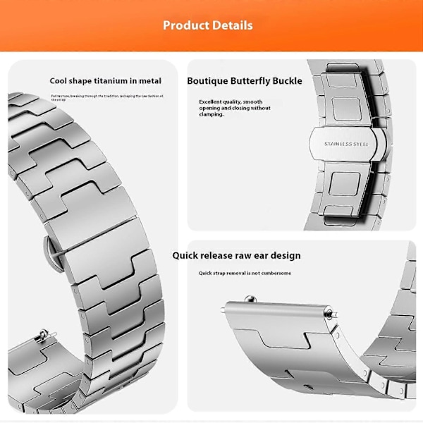 Titanium Alloy Rem for Huawei Watch GT 5 Pro/GT 5/GT 4 46mm Universal 22mm Metallklokkereim Style A