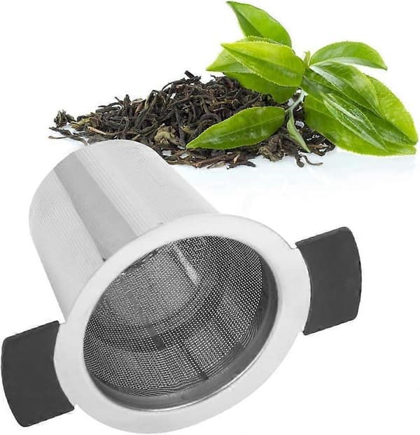 Te-infuser i rustfrit stål med silikonelåg, 304 net til løs te, sort
