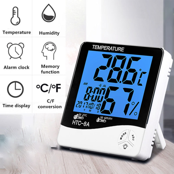 Elektronisk högprecisionstermometer Digital Display Mini Temperaturväckarklocka Termometer-Htc-8A