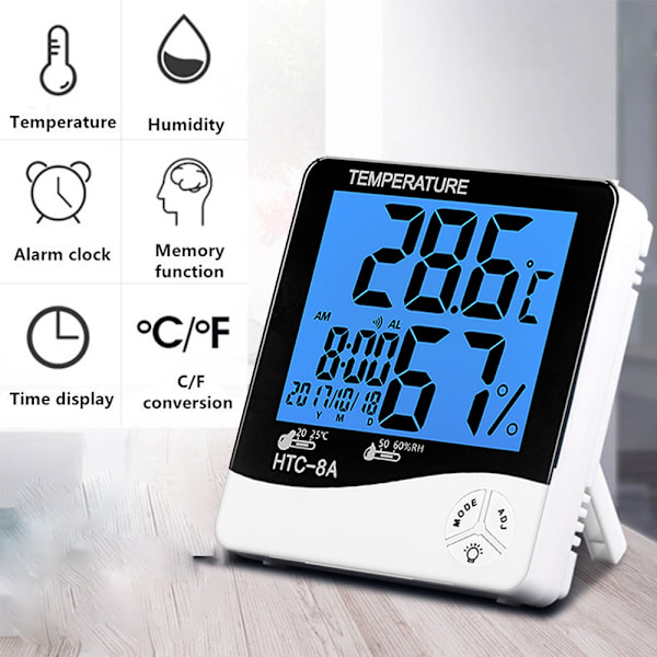 Høj præcision elektronisk termometer digitalt display mini temperatur alarmur termometer-Htc-8A