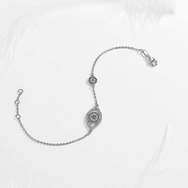 Blue Evil Eye Link Bracelet Sterling Silver 925 Cubic Zirconia Chain Adjustable