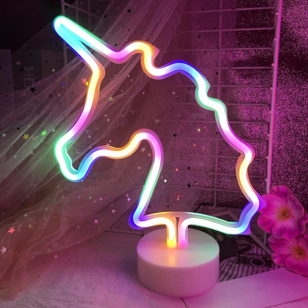 Enhörning LED-ljus Färgglad Enhörning Ljus Neon Skylt Batteri eller USB-driven Enhörning Lampor för Flickor Sovrumsdekor Enhörning