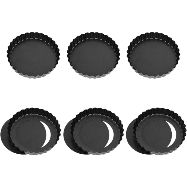 Sæt med 6 non-stick tærteforme Runde tærteforme Quicheforme med aftagelig bund Kulstofstålsbelægning Tærte