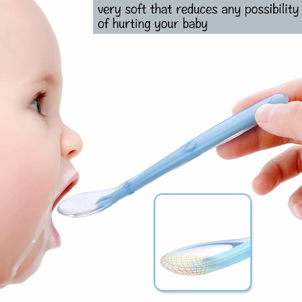 Babyskjeer i silikon, babyskjeer sett med 4, silikonskjeer baby myk, mateskjeer baby BPA-fri.