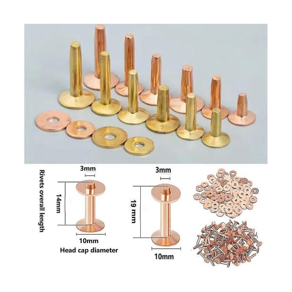 42 Pcs Copper Rivets and Washers Set, Leather Rivets Fastener Installation Tool with Hole Punch