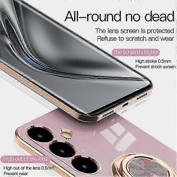 Compatible Case for Samsung Galaxy S24 FE, Precise Cutouts, 6D Electroplated TPU Phone Case with Ring Holder (White)