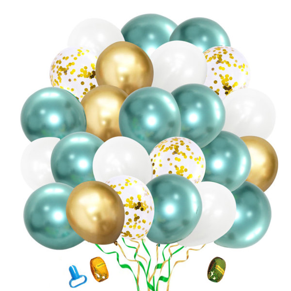 60 stycken ballonger gröna vitguld ballonger, metallic gröna ballonger för barn födelsedag dekoration