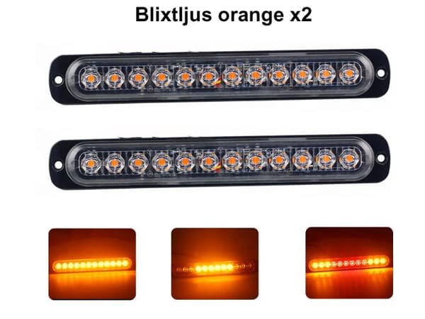 190mm blitzlys markeringslys orange 2-pak 12-24v led strobe