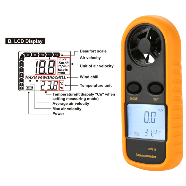 Digital Anemometer Anemometer GM816 Anemometer Vindnivå Anemometer