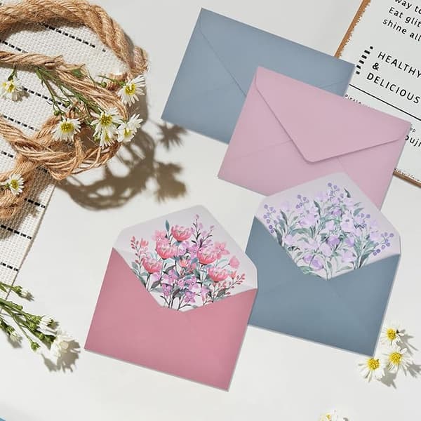 30 mønstrede konvolutter, blomsterkonvolutter, brevpapir og blomsterkonvolutter