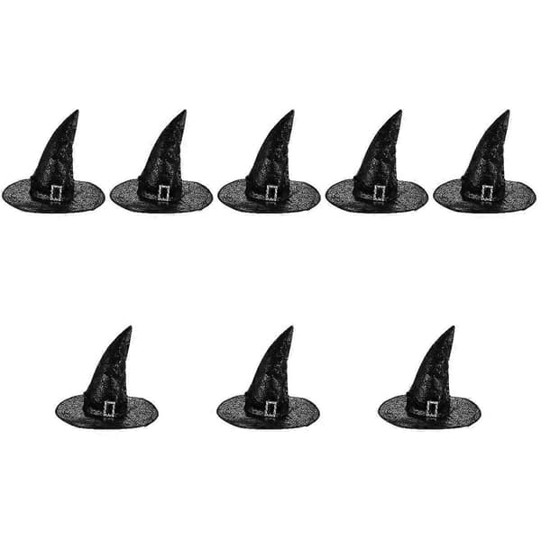 Halloween heksehath tilbehør til dekoration 8 stk sorte hatte
