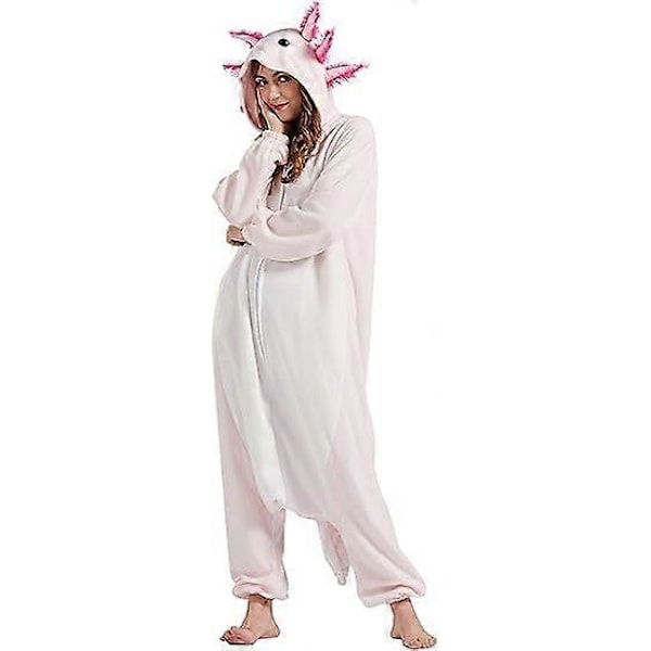 DELEY Unisex Axolotl Kostume Voksen Onesie, Heldragt Pyjamas, Halloween Cosplay Kostumer Hjemmetøj Jumpsuit, Dyre Onesie L