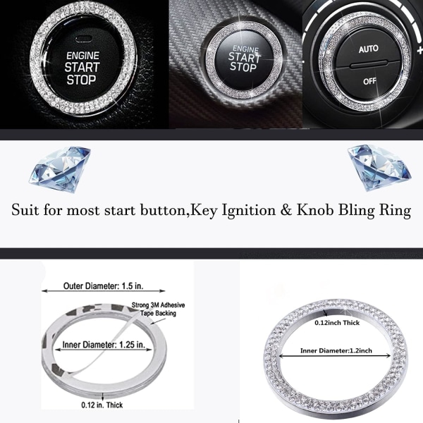 Bling Car Crystal Rhinestone Ring Emblem Sticker, Bilinnredning, Bling Biltilbehør for Kvinner