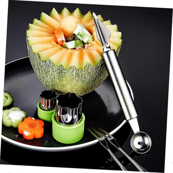 2 stk. Melonudstikker i rustfrit stål med dobbeltendet frugtskæreværktøj til desserter