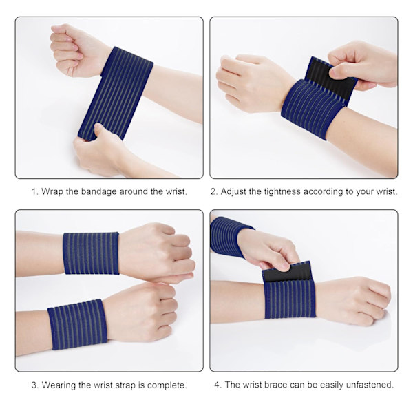 4 stk. Navy Blue Elastisk Håndledskompressionsbandage Justerbar Håndledsstrop Håndstøtte Wraps Åndbar Håndledsbånd (40 cm)