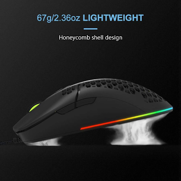 65G (2,29oz) Trådløs Letvægts Gaming Mus med 3200DPI, RGB Baggrundsbelysning og 7 Programmerbare Knapper
