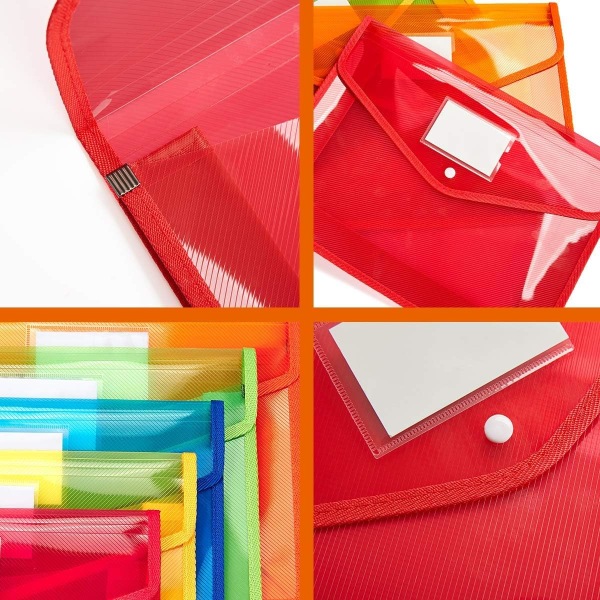 7-pack A4 plastfickor med stängning och etikettficka, 2,8\" expansion, Letter-storlek, transparent polyfil