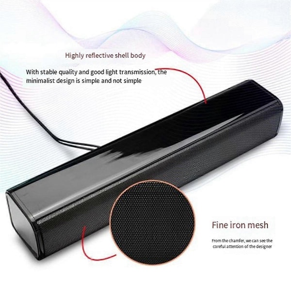 2.0 Audio Høyttalerkanal Lydplanke USB Kablet Stereo Surround Soundbar for datamaskin, nettbrett, Notebo