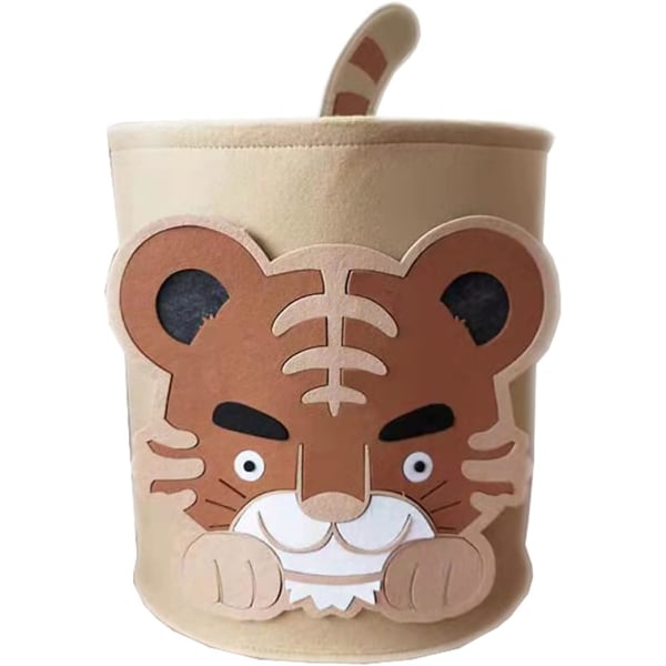 Söt hopfällbar filt tvättkorg, förvaringskorg för barnkammare, tvättkorg för pojkar och flickor, förvaring för kontor, sovrum, kläder, leksaker (tiger)