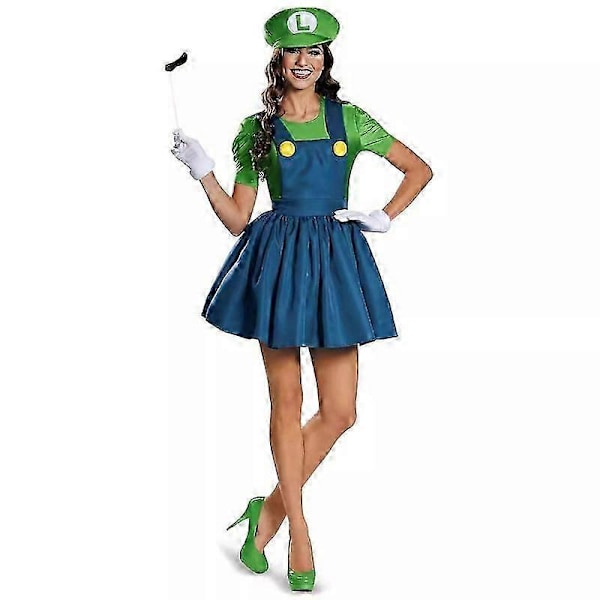 Halloween Super Mario-dräkt för kvinnor Anime Cosplay Klänning Green M