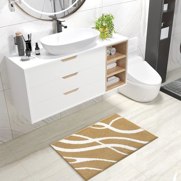 Halkfri mikrofiberbadmatta 50 x 80 cm, absorberande och fluffig badrumsmatta, maskintvättbar golvmatta för badrum - brun