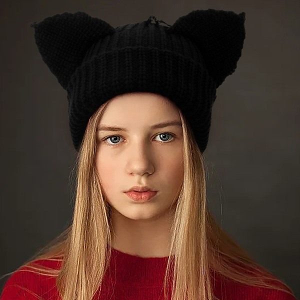 Kvindernes Strikkede Hue Caps Y2K Gotiske Katteøre Kranie Hat Varm Vinter Hat Sød Djævel Horn Cap Ørebeskytter beige+svart L（58-60cm）