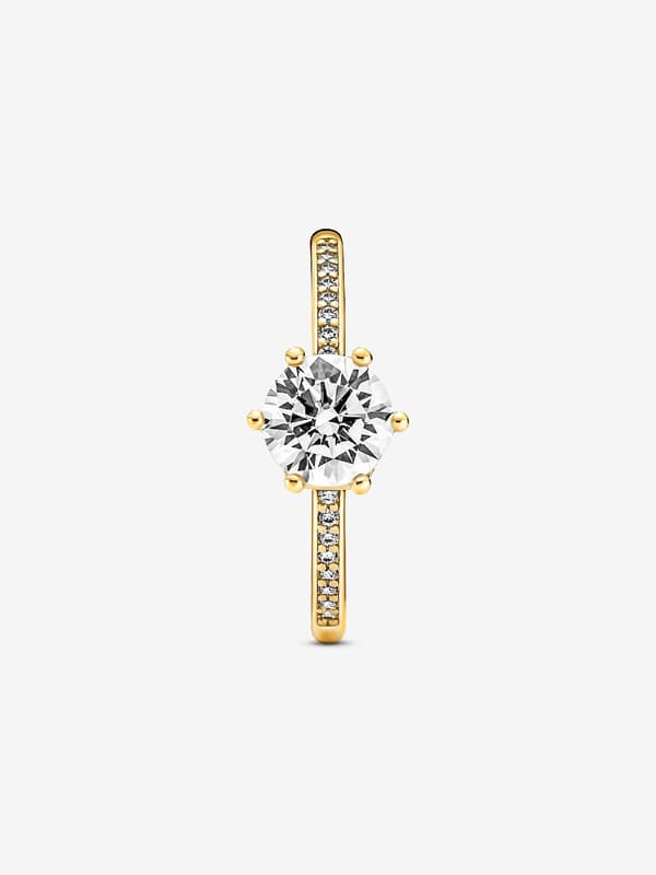 Pandora - Clear Sparkling Crown Solitaire Ring - 14k Gold Plating Circumference: 58mm