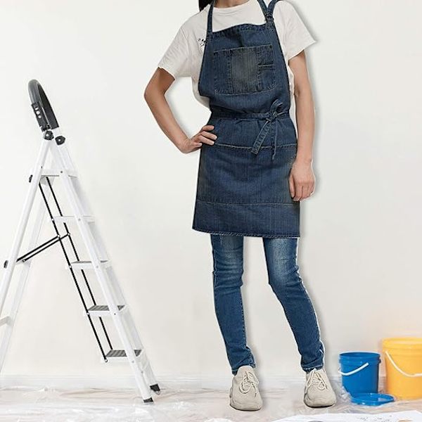Denimförkläde med 5 fickor för matlagning i kök