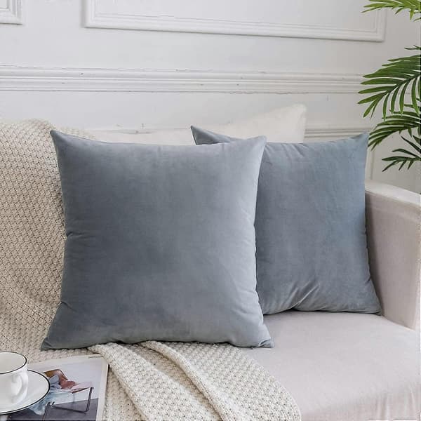 Dekorative fløjlspuder til sofa, seng, 2-pak luksuriøse bløde pudebetræk, 50x50 cm, Sølvgrå
