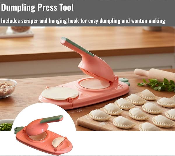 Dumplingpresse med skrape, ergonomisk OnePress blomsterformet dumplingmaskin for hjemmebruk, rosa