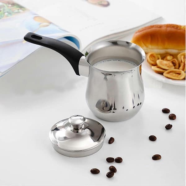 Tyrkisk kaffekande i rustfrit stål 900 ml med låg, langt skoldningsfrit håndtag til multifunktionel brug