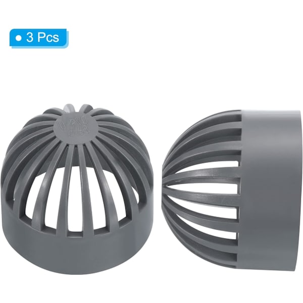 2 tuuman (noin 5,1 cm) atrium-kaivon ritilän kansi, 3-pakkaus pyöreä ulko UPVC-viemärikaivon liitäntäadapteri viemärijärjestelmiin, harmaa