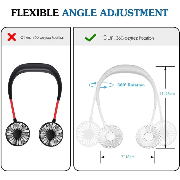 Opgraderet version bærbar nakkeventilator, farveskiftende LED, med aromaterapi, 360° fri rotation og lavere støj stærk luftstrøm hovedtelefon design (hvid)