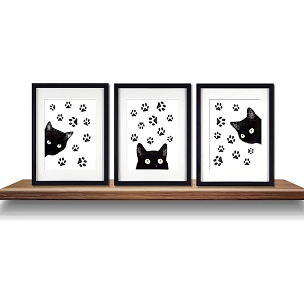 Tre djur katt väggkonsttryck (20 * 25CM), intressanta affischer och härlig katt väggkonst dukar är lämpliga för vardagsrumsinredning.