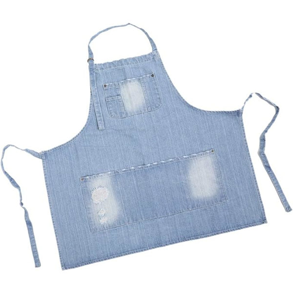 Bomulls Denim Forstykke Mykt - Unisex Justerbart Brystforkle med 5 Lommer Perfekt for Kjøkken