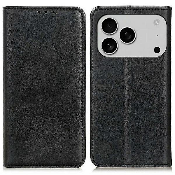 Til iPhone 17 Pro Etui Split Læder Flip Pung Telefonetui - Sort (Sort)