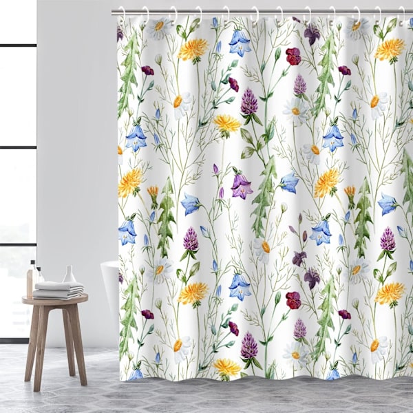 Blomster bruseforhæng, Blomster bruseforhæng, Farverigt blomster bruseforhæng til badeværelse, Grønt blad og vildblomst bruseforhæng, 72\" x 72\" tommer
