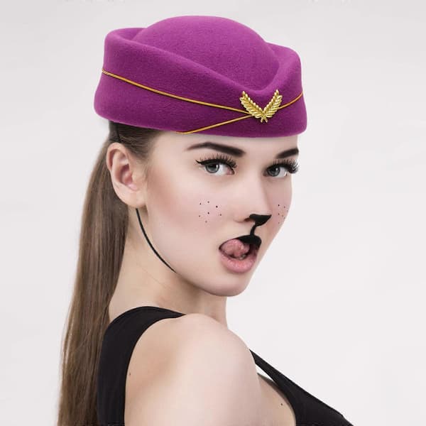 Flyvertinnehatt Stewardesse Cosplay-hatt for kvinner 4 stk lilla sett