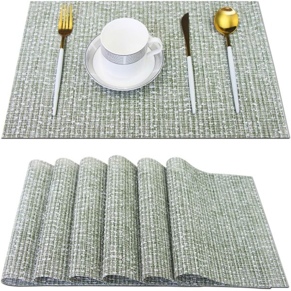 Elegant Placemats Set of 6 Blended Woven Heat-Resistant Placemats Washable Easy to Clean Table Mats for Dining Room and Decorate (Colorful Green)