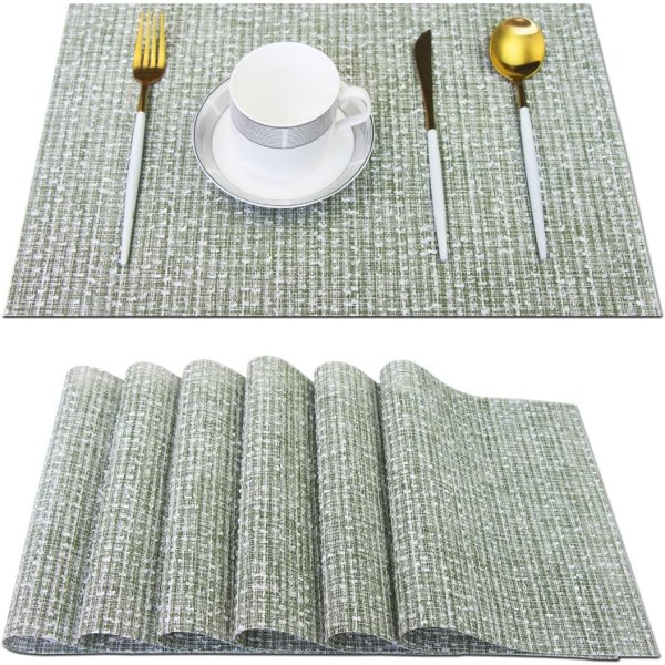 Elegant Plassmatter, sett med 6 blandede vevde, varmebestandige plassmatter, vaskbare, enkle å rengjøre, bordmatter for spisestue og dekor (fargerik grønn)