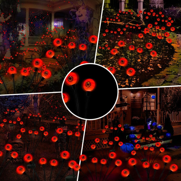 Utomhus Halloween Dekorationer Solar Spooky Lights-12LED Skrämmande ögonglober vajande Firefly Light med Magic Halloween Party 2PACK Orange