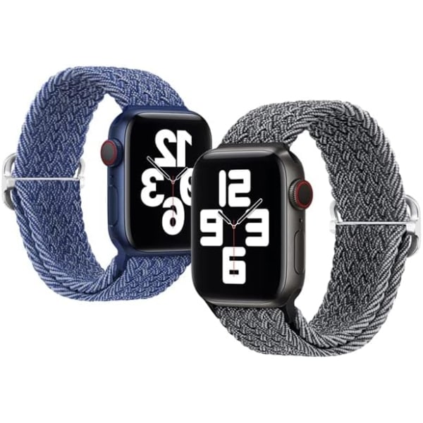 Klockarmband Kompatibel med Apple Watch - remmar 38MM 40MM 41MM, Solo Loop Elastisk flätad Sport Justerbar 8/SE/7/6/5/4/3/2/1 -2 förpackningar