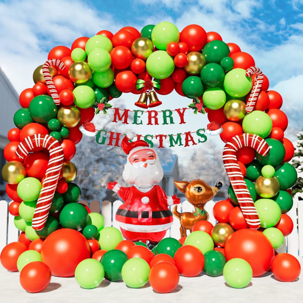 Christmas Balloon Garland Arch kit med julballong, älgballong, julröda vita käppgodisballonger, röd/grön/ljusgrön/guld