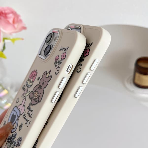 Cute Cartoon Bear Rabbit Cake Flower Pot Soft Phone Case Compatible with iPhone Case (White, for iPhone 16 Pro Max)