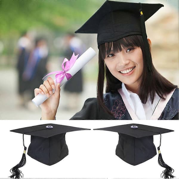 Vuxen studentmössa, justerbar för examen, 2-pack, svart